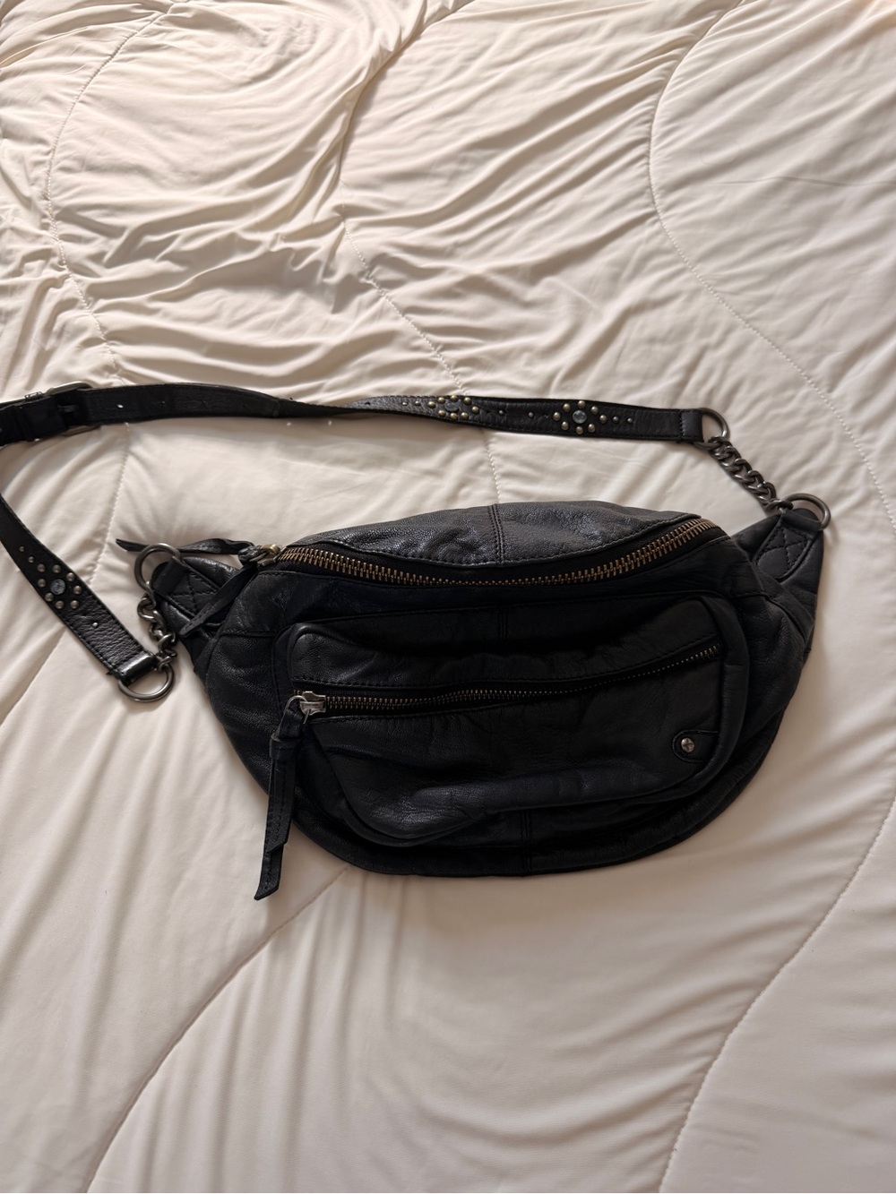 Free People Black Studded Leather Crossbody Belt Bag